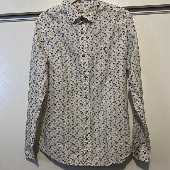 White and Black Casual Button Down Shirt with Floral Print - Picture 1 of 8